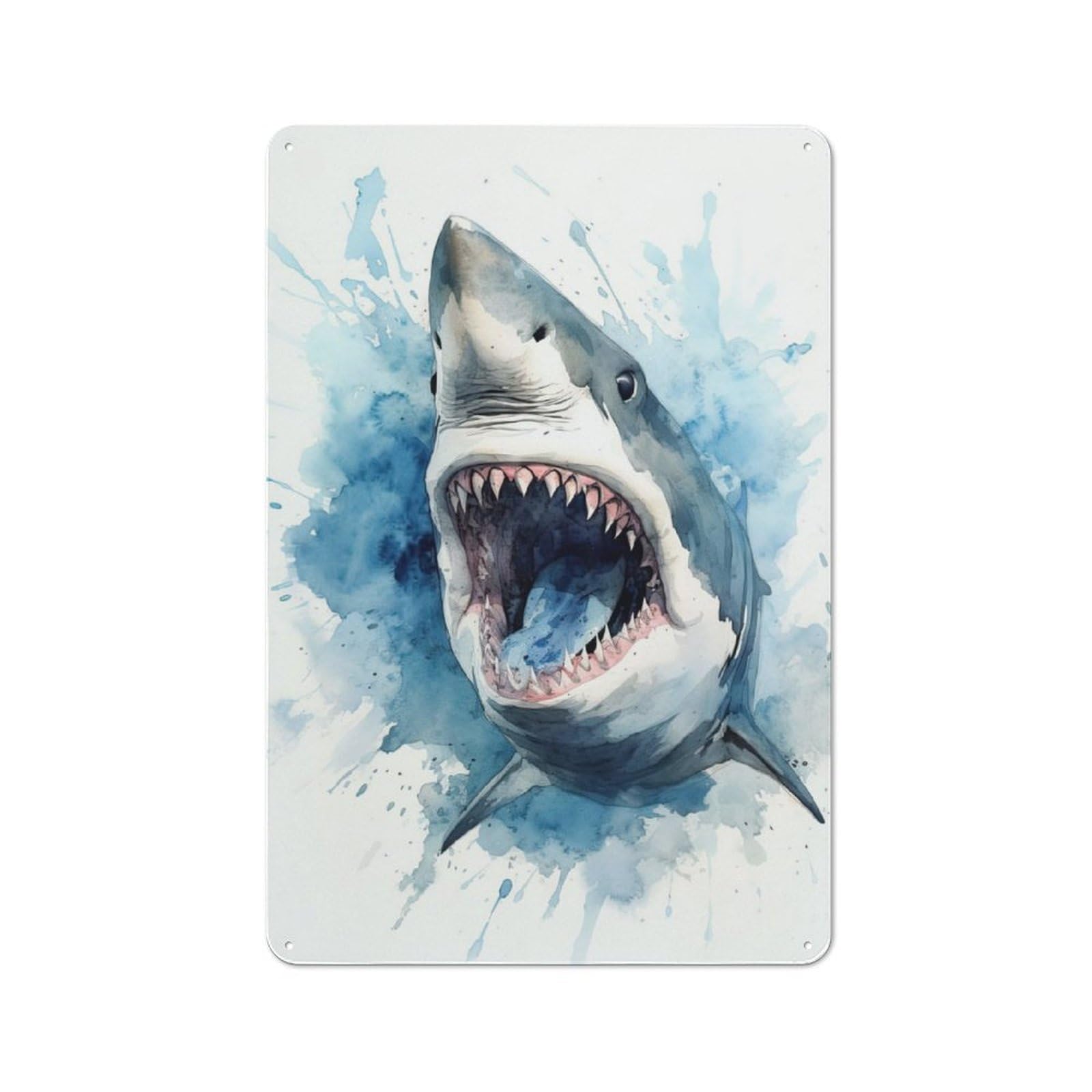 Shark Watercolor Metal Wall Plaque, Easy to Hang Plaque for Living Room, Hallway, Kitchen Or Pet Corner, 30x20cm