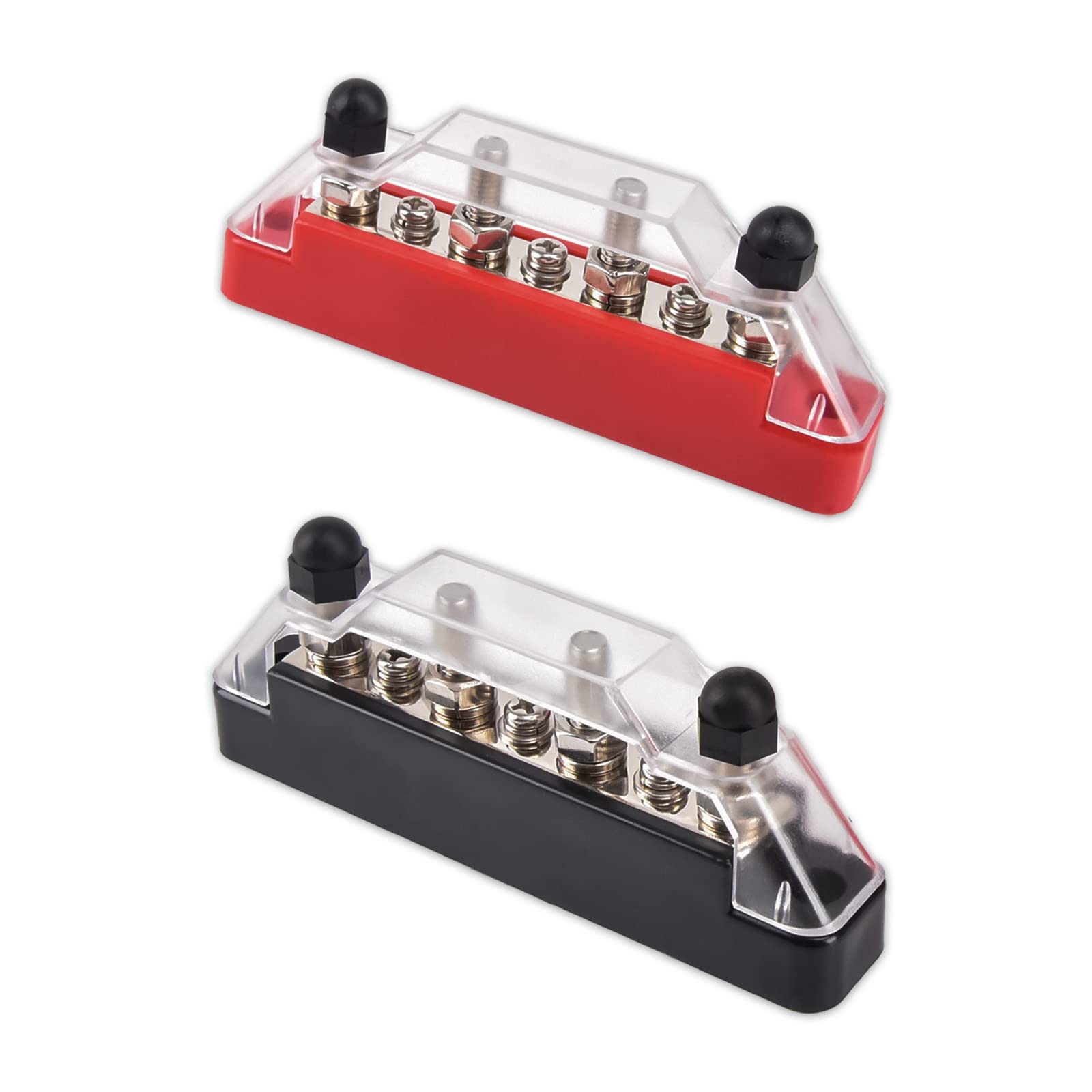 Photo 1 of 7 Terminal Bus Bar, 4 x M6 Studs and 3 x M4 Screw Power Distribution Block with Cover for Auto Marine Car Pickup Trailer RV Boat (Black + Red)