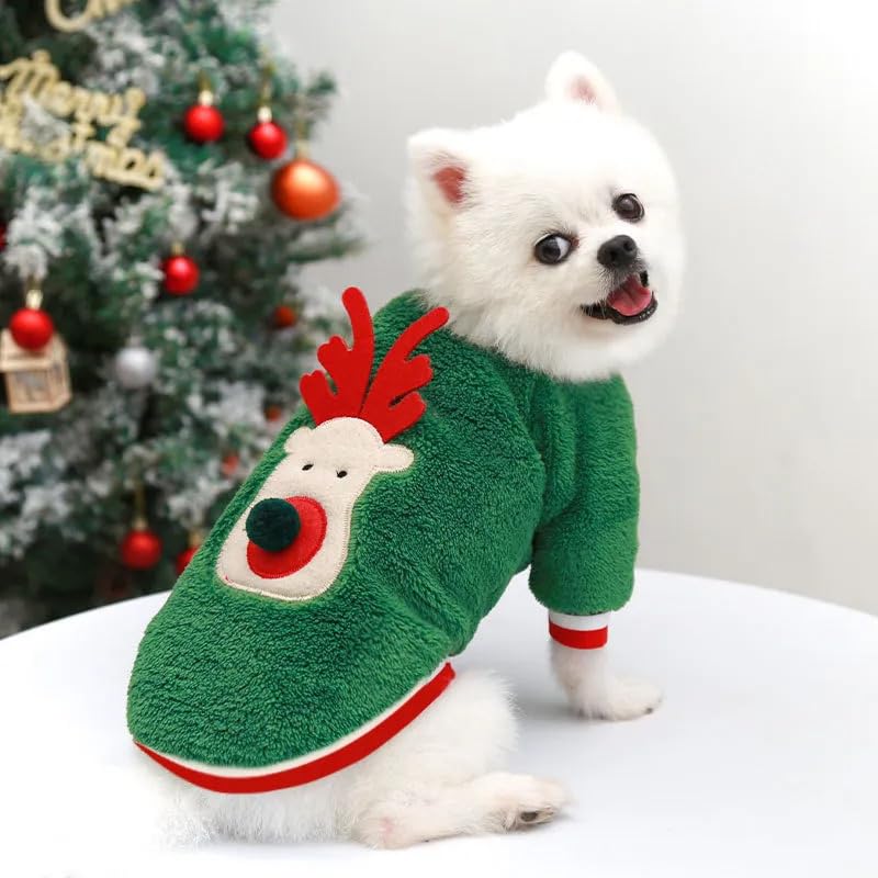 Freshly Barked Dog Christmas Sweatshirt Tshirt Green Rudolf Santa Design Adorable Pet, Puppy Clothes for Style and Cozy Comfort Clothes (B0CQ4RNBZP) Amazon Price History, Amazon Price Tracker