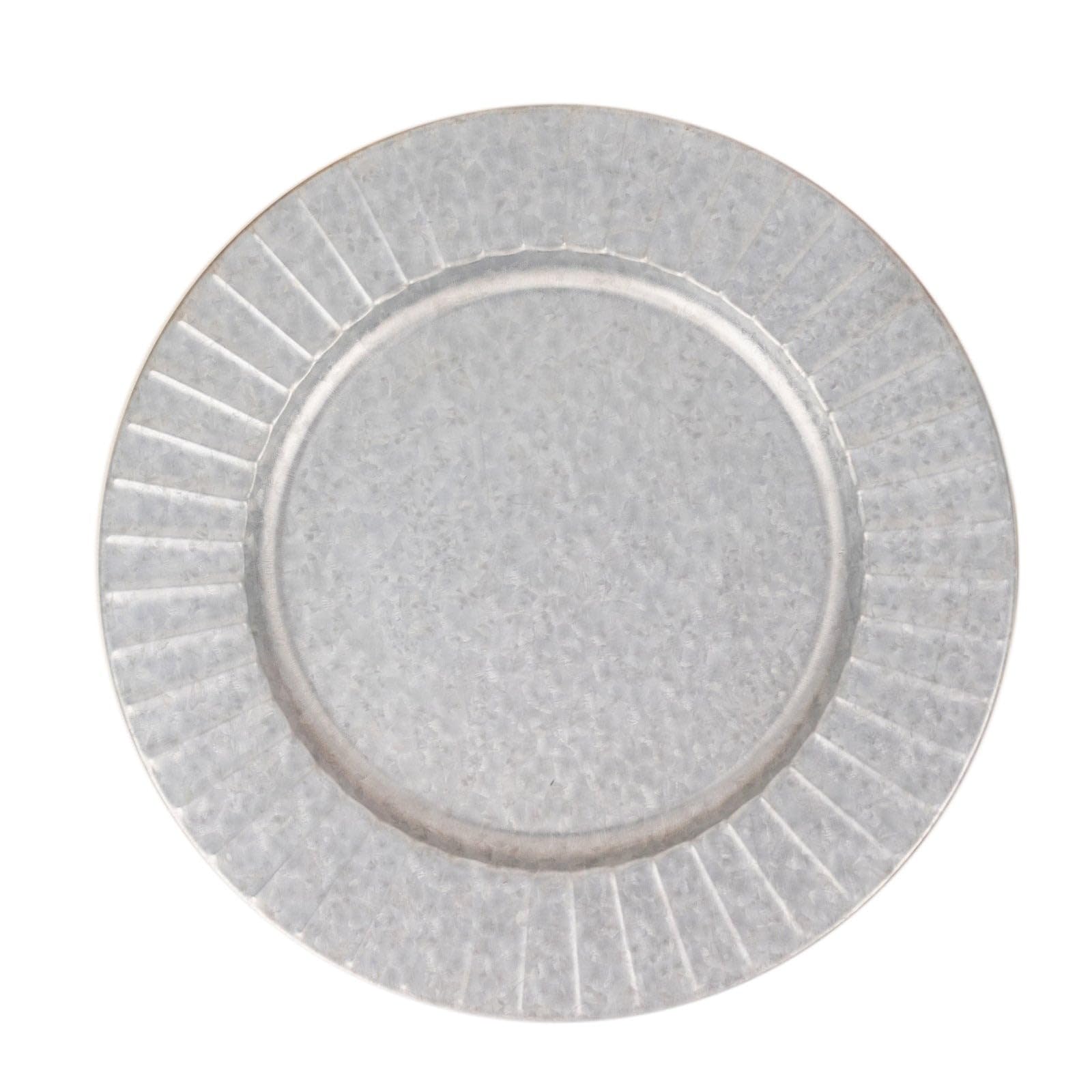 SIMILAR TO Circle 4 pcs 13-In Silver Galvanized Metal Round Charger Plates with Decorative Ruffled Rim Dinner Party Decorations Supplies