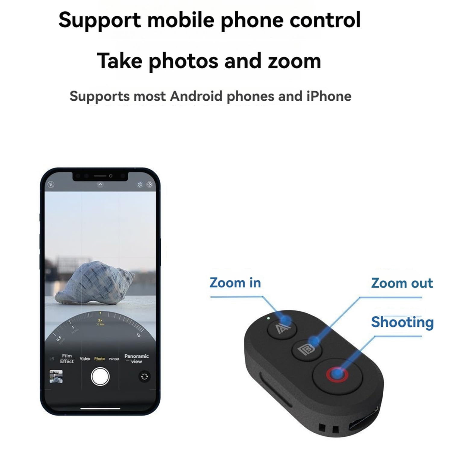 Télécommande Bluetooth pour appareil photo DJI Osmo Action 5 Pro/Action 4/Osmo 360, portée de 30 m, prise de vue et zoom pour téléphones iOS et Android