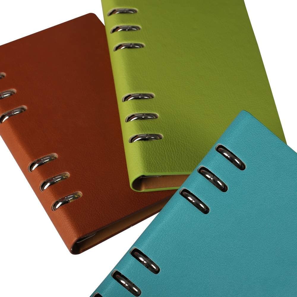 Quaderno A5 classico riutilizzabile tasca larga in pelle 6 fori raccoglitore ad anelli diario con copertina rigida quaderno aziendale, rosso vino, 2 pezzi