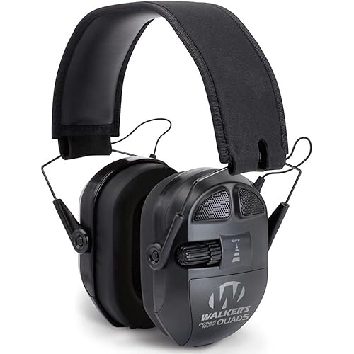 WALKER'S Ultimate Power Muff Quads - Hearing Protection Noise Reduction 26dB NRR Hunting Gun Range Shooting Electronic Earmuffs with AFT, 2 AAA Batteries Included