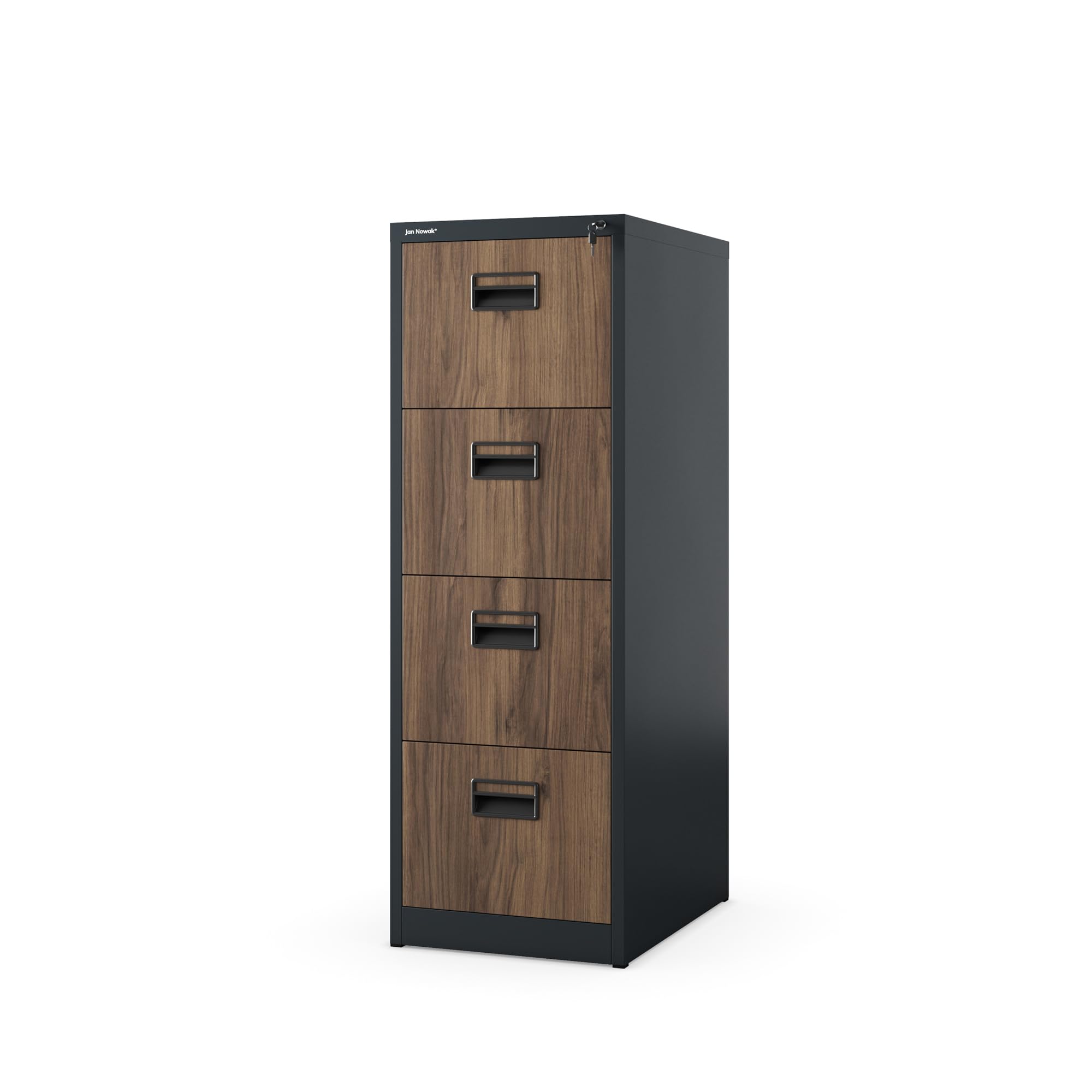 Jan Nowak Hängeregistraturschrank V004A Hängemappenschrank Büroschrank Stahlschrank Aktenschrank mit 4 Schubladen Pulverbeschichtung Stahlblech 132 x 46 x 62 cm (H x B x T) (Anthrazit/Holzoptik)
