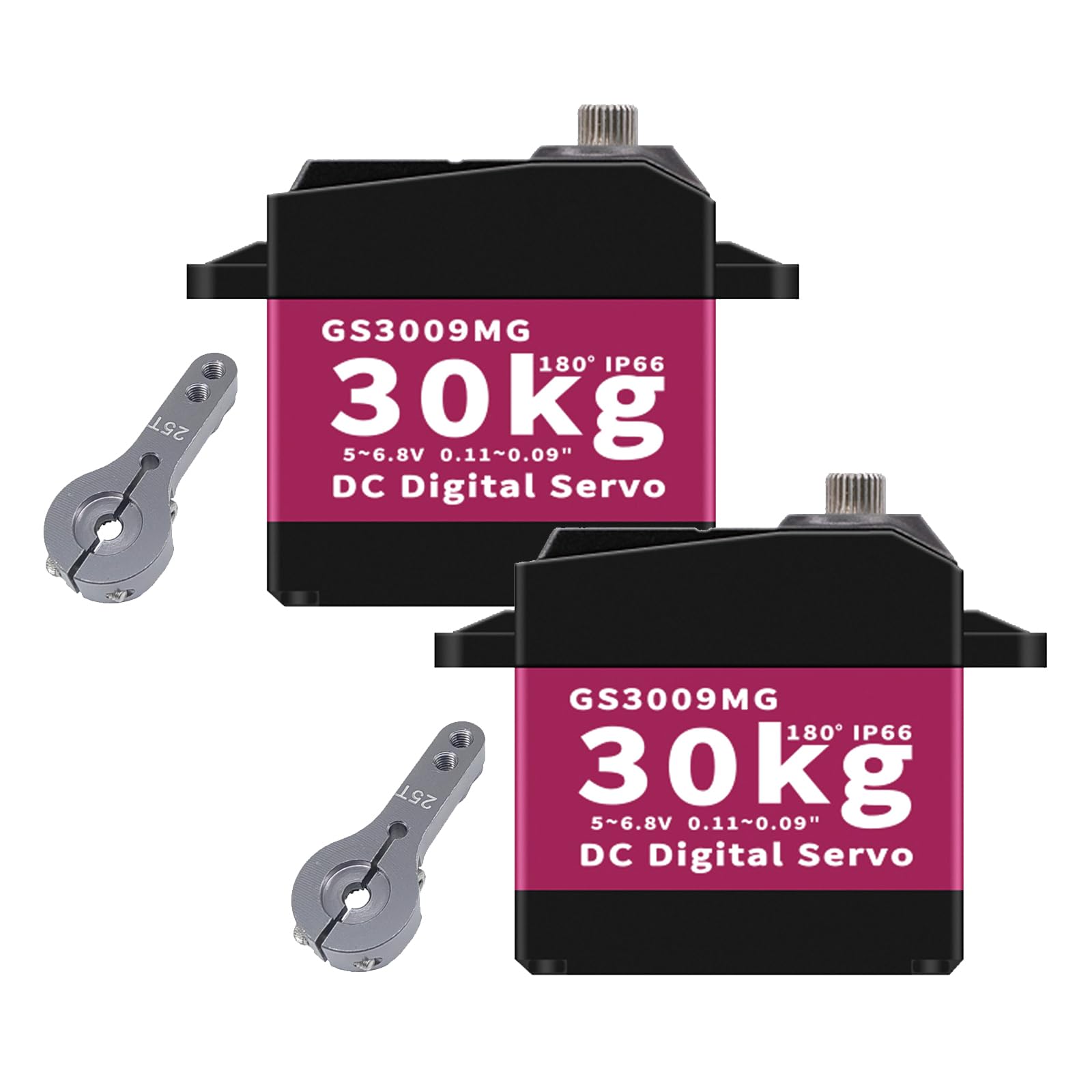 GOTECK Lot de 2 servomoteurs numériques de 30 kg, grand couple de 6 V, servos numériques entièrement en métal IP66 étanches avec klaxon servo 25T pour voiture télécommandée Baja échelle 1/8 1/10 1/12