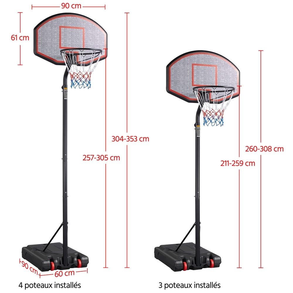 Yaheetech Panier de Basket Extérieur Portable Réglable en Hauteur de 2,11 à 3,05 m sur Pied à roulettes Base de Lestage pour Enfants, Jeunes, Adultes, Gym