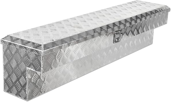 SSN 60" Aluminum Side Mount Tool Box,60 x 13 x 14 Inch Pickup Truck Bed ToolBox Trailer Storage with 5 Bar Tread and Paddle Latch,Silver.