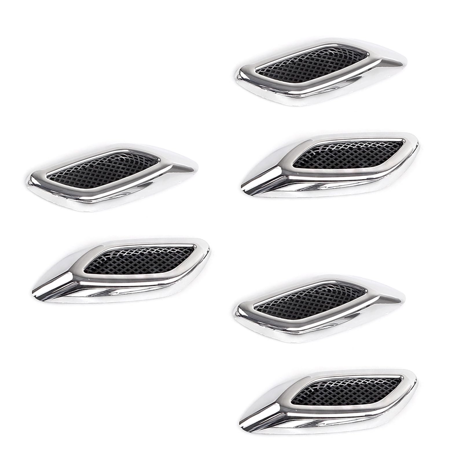 6 PCS Car Fender Trim Decorative, Fashion Exterior Hood Side Door Air Vent Cover, Air Flow Fender Side Intake Vent Decal, Sport Modified Simulated Air Outlet Accessories for Cars (Silver)
