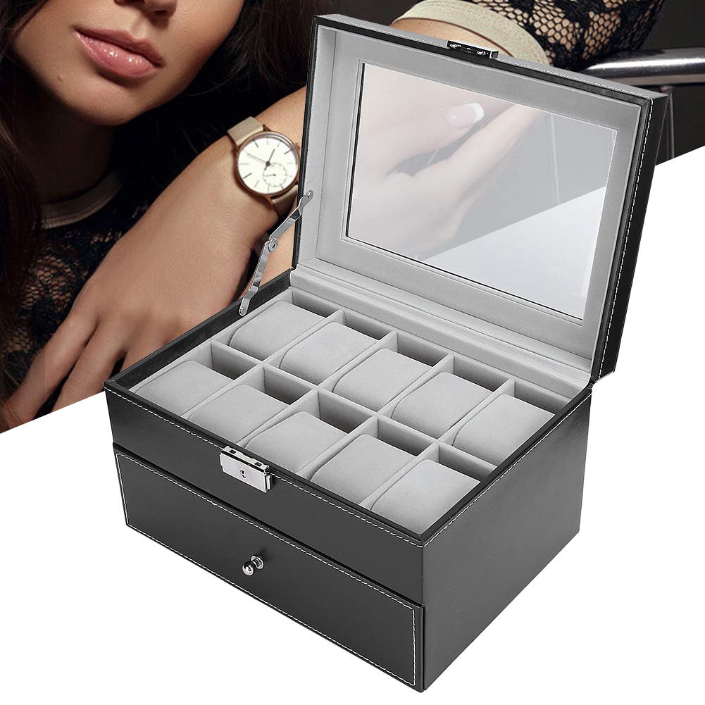Custodia Porta Orologi a Doppio Strato per 20 Orologi in Velluto Nero e Pelle PU, Ideale per Collezionisti e Appassionati
