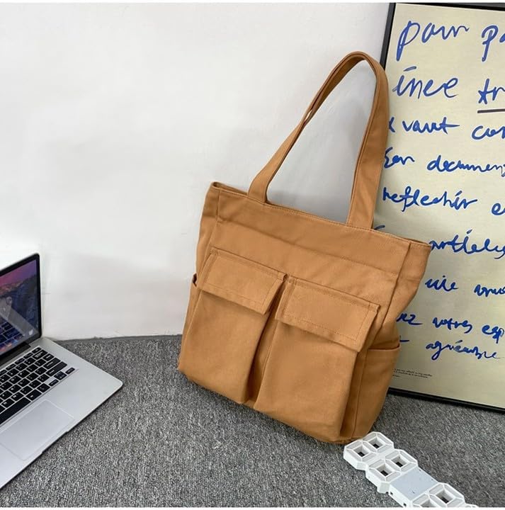 Komociya Canvas Tote Bag with Zipper and Pockets Large Handbag for Women Men Cute Shoulder Bag for Work Travel4
