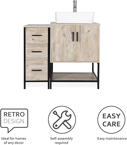 Miniatura 3 de eclife Lavabo de tocador de baño de 36 pulgadas, gabinete moderno de metal con estante inferior y gabinete lateral de almacenamiento, fregadero