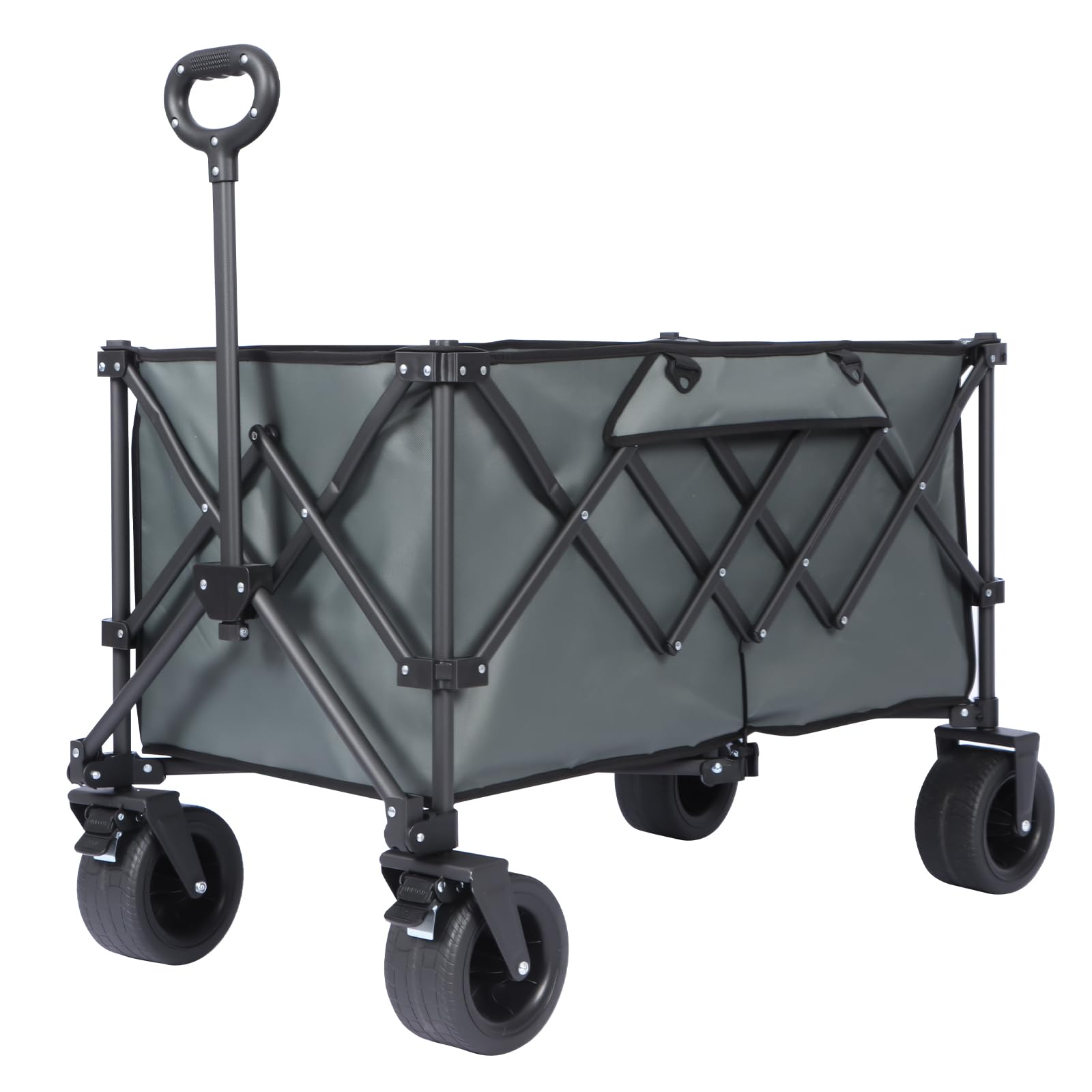 Panana Grey Folding Utility Wagon Cart With All-Terrain Wheels, Heavy-Duty Steel Frame Trolley, 230L Storage Capacity, 180Kg Load Capacity, Foot Brake System, Collapsible Design (Grey)