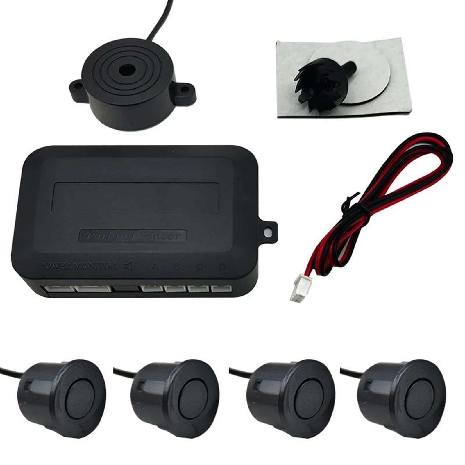 Sensor Estacionamiento Kit sensores aparcamiento coche sonda indicadora alerta sonido, Radar marcha atrás Universal, 12V, 22mm, 4 zumbadores sensores aparcamiento(Gray sensors)