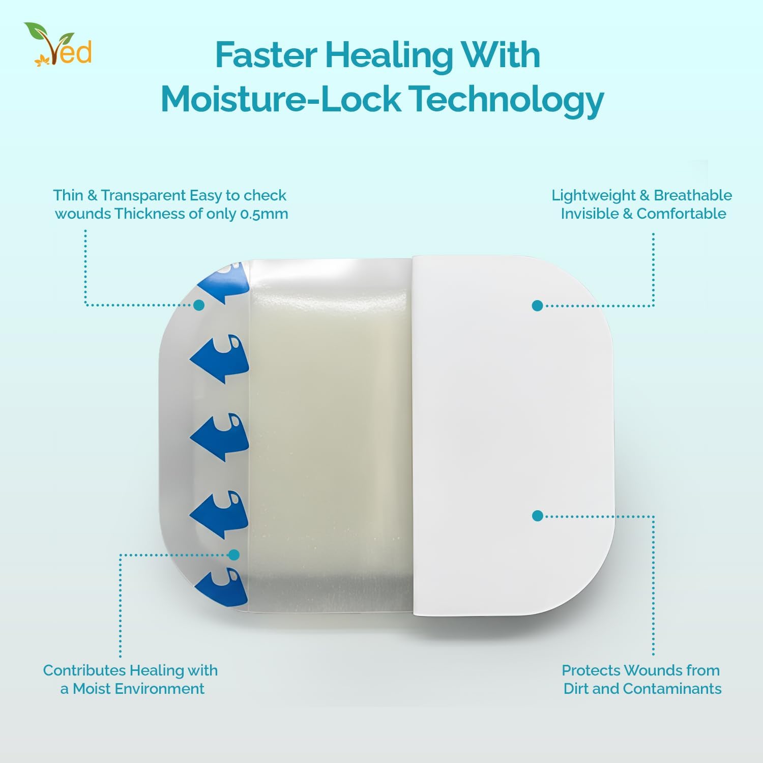 VED Hydrocolloid Dressing, Extra Thin Waterproof Adhesive Plasters, Breathable Bandages for Light Exudate, Skin Protection, Surface Wound Care, Faster Healing. (5 x 5 cm (20 Pack))