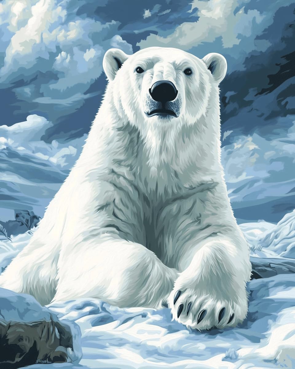 Walluminati Multicolored Stamped Cross Stitch Kit Beginners Full Range Of Embroidery Patterns Starter Kits Diy Cross Stitches Needlepoint 11Ct 40X50cm(Animal Polar Bear)