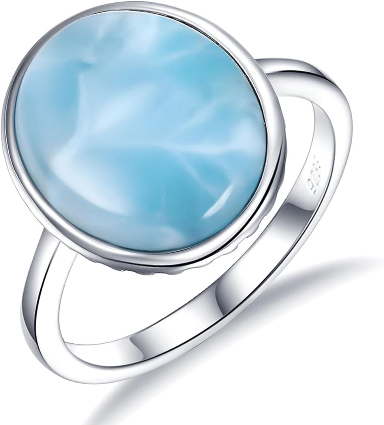 MDFUN Natural Larimar Ring for Women 925 Sterling Silver Oval & Round Blue Gemstone Eternity Band Jewelry Gifts for Her