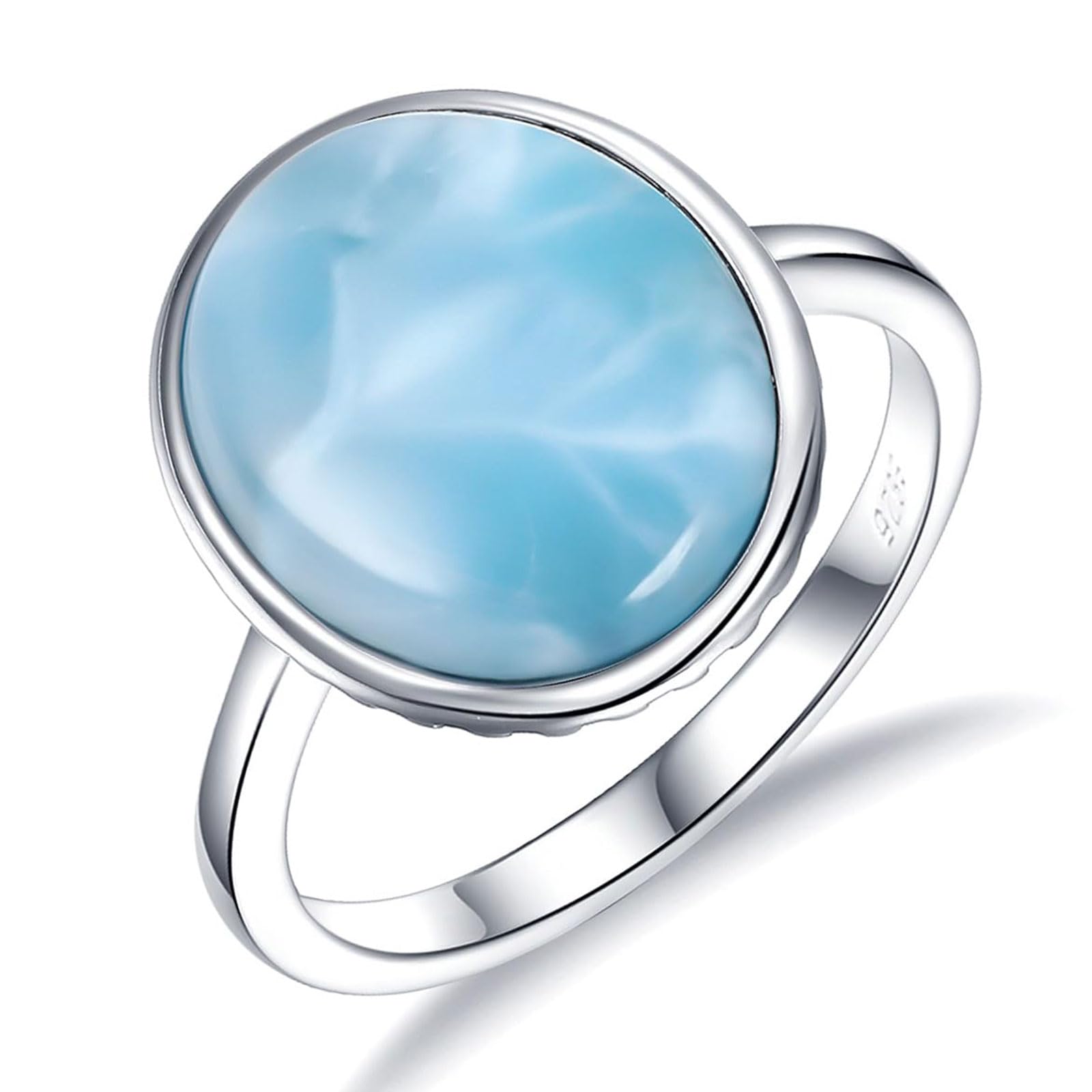 MDFUN Natural Larimar Ring for Women 925 Sterling Silver Oval & Round Blue Gemstone Eternity Band Jewelry Gifts for Her