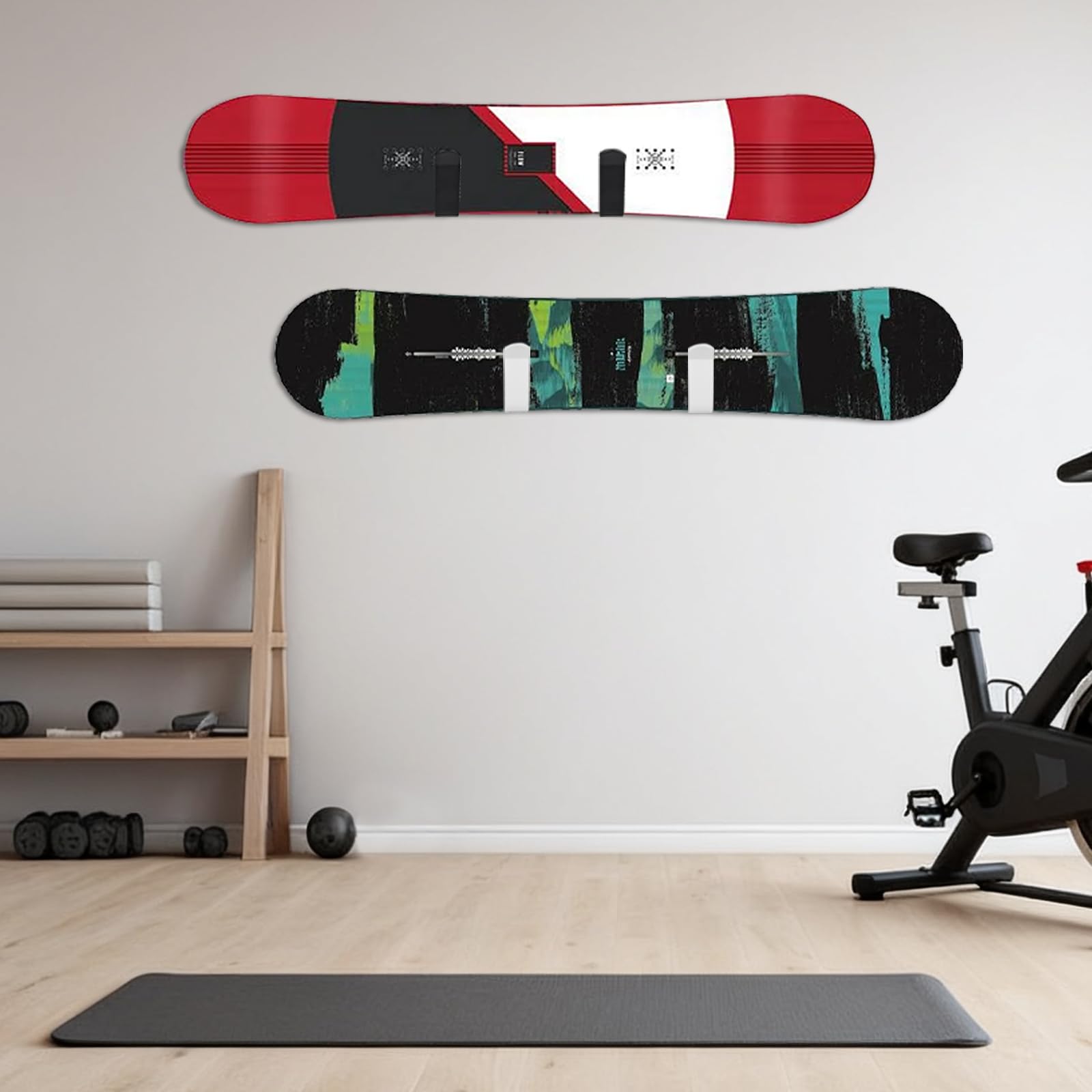 4 uchwyty ścienne do snowboardu, poziomego uchwytu na deskę snowboardową ze śrubami mocującymi i gumową ochroną do deskorolek, desek surfingowych