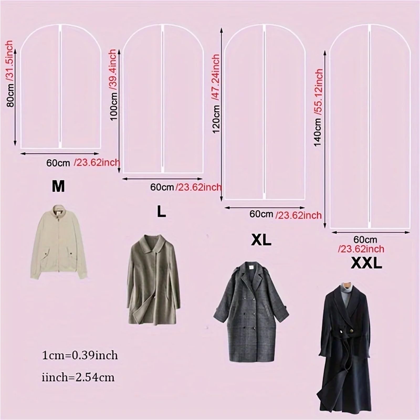 Funda para Ropa 5 Fundas De Poliéster For Ropa Con Cierre Cremallera, Largas, For Colgar Abrigos, Chaquetas Y Organizar El Armario(5pcs 60x100cm)