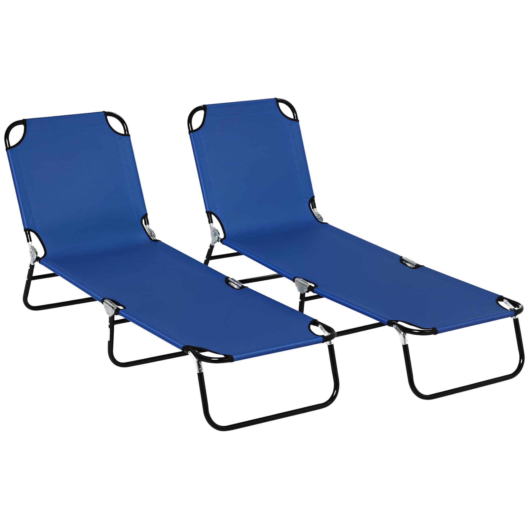Outsunny Folding Sun Loungers Set of 2, Outdoor Day Bed with 5-Position Adjustable Backrest, Portable Recliner Garden Chairs with Breathable Mesh for Beach, Patio, Blue โ image 1