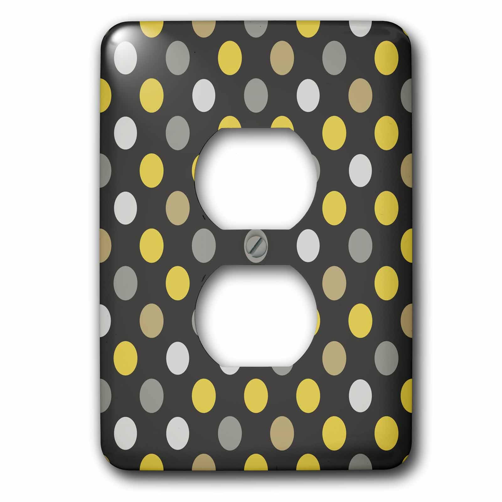 Pois jaunes et gris sur fond noir plaque double prise de courant 3dRose LSP_44251_6