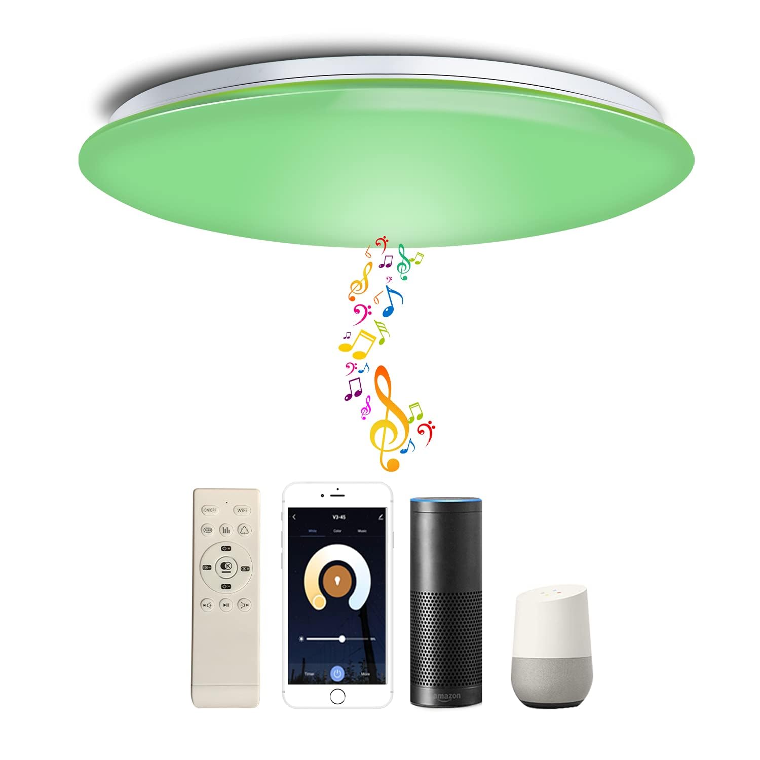 chysongoods Φ50cm 55W WIFI Music Lámpara de Techo LED Compatible con Alexa Google Home Compatible con Altavoz Bluetooth RGB Cambio de Color Regulable para Cocina Dormitorio Baño