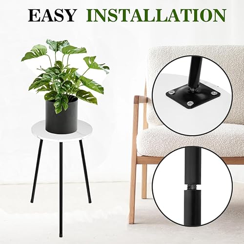 Miniatura 5 de ARTORA Soporte para plantas de interior, taburete de madera de mediados de siglo, esquina blanca ajustable, textura de mármol arena, mesa auxiliar