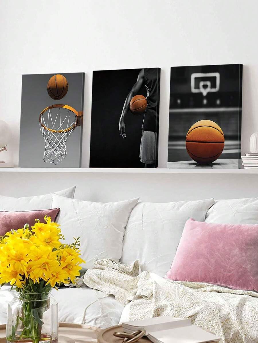 3 poster di azioni sportive, arte murale di basket, stampe artistiche di atletica, stampa su tela di canestro, dipinti di sport di squadra, decorazione per la cameretta dei bambini (50x70x3 cm/tela)
