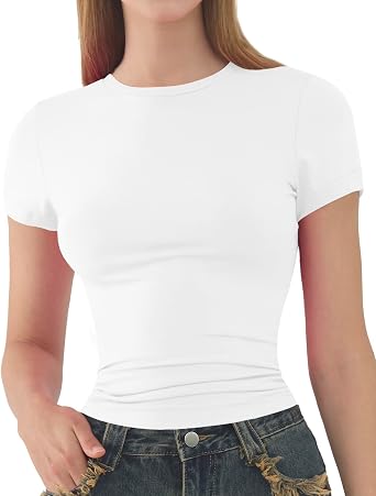 Short Sleeve Slim Fit Crewneck T Shirts Tops for Women