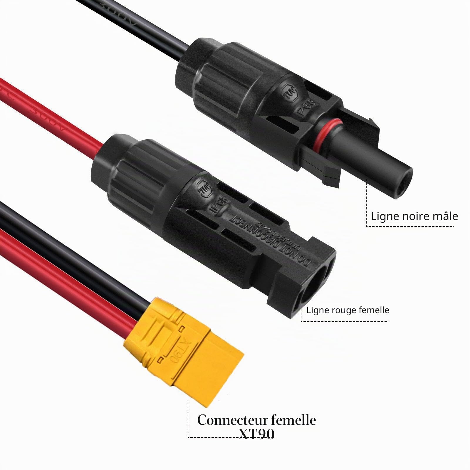 Câble d'extension solaire vers XT90 10 AWG – Compatible avec Bluetti Power Station, 150 cm (femelle)
