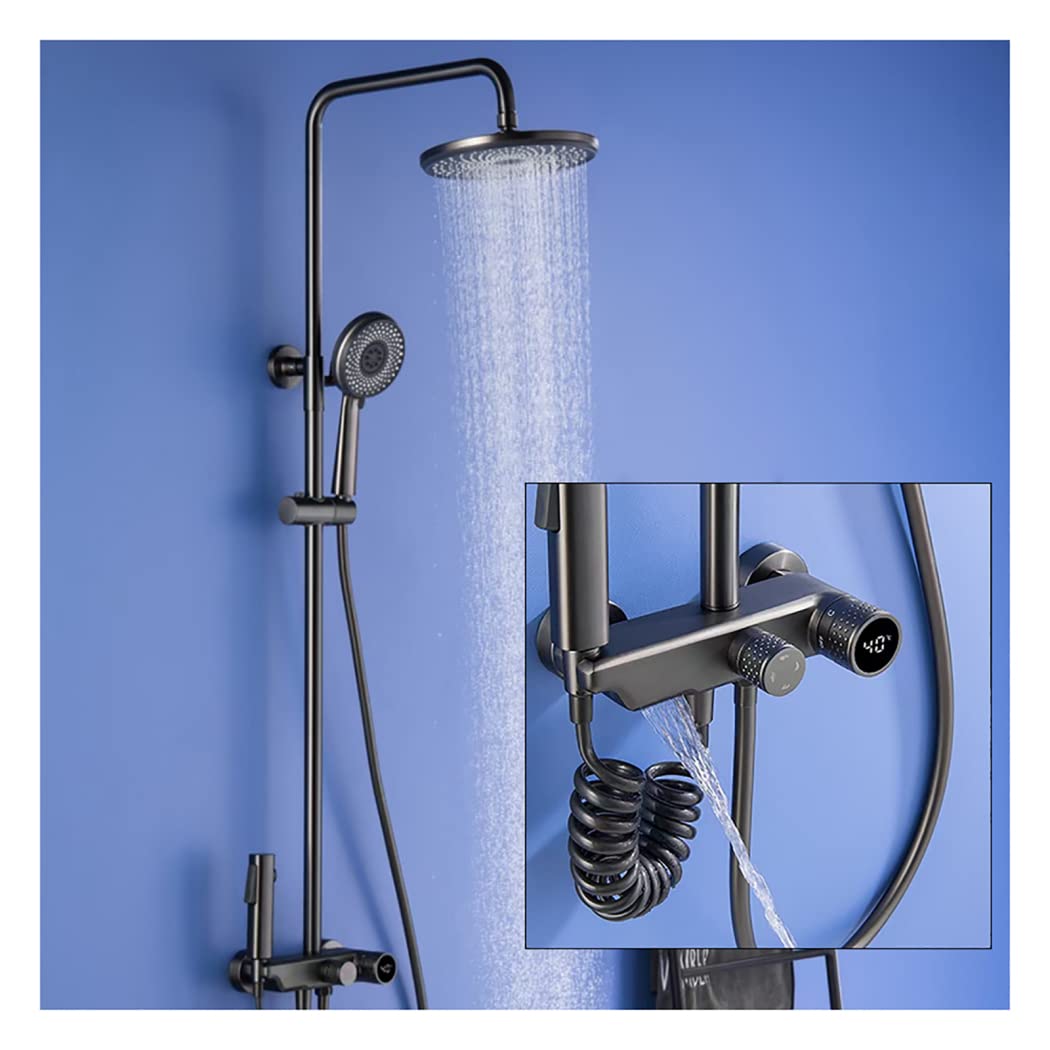 Set Doccia con Rubinetto e Display Digitale a LED, Montaggio a Parete, soffione da 10 Pollici, doccetta, soffione Bidet, Spazzolato