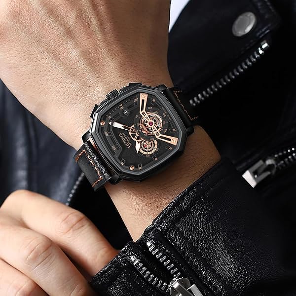 LILUOKE Men’s Skeleton Watch – Mechanical-Style Quartz Wristwatch with Leather Band, Hexagonal Case, Small Seconds Dial (DT-LK9006G-02) by LILUOKE - Used condition - Image 5