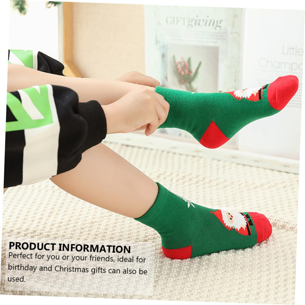 5paires Lot Chaussettes de Noël -longues Coton avec Motifs de Dessins Animés pour Garçon Fille