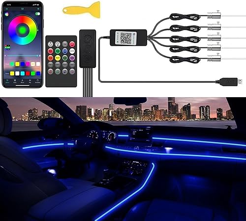 RGB - Tira de luces LED para el interior del automóvil, luz LED inalámbrica para el interior del automóvil, control remoto, 5 en 1, kit de