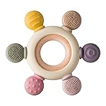 Arudyo Baby Teething Toys Silicone Teethers BPA Free Silicone Rudder with Wooden Ring Soothe Babies Gums (Khaki)