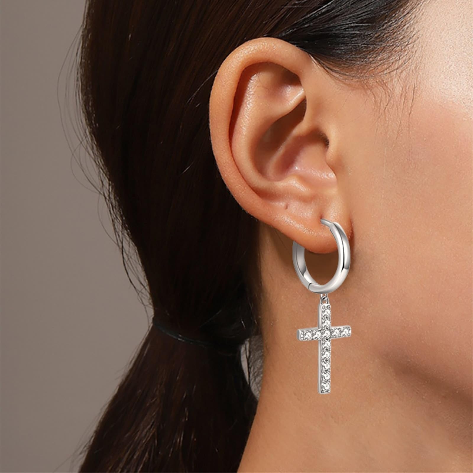 Epinki Orecchini da Donna Argento 925, Moissanite Pendente Croce Orecchini Ciondolo Gioielli