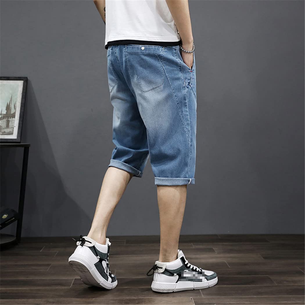 KEHAIOO Jeans da uomo Pantaloncini Pantaloni lunghi Bermuda Denim Shorts Estate 3/4 Pantaloni Capri Blu Corto Plus Size, Azzurro, XXL