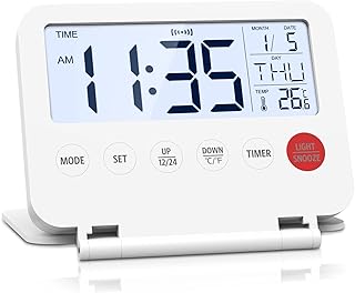 ORIA Digital Travel Alarm Clock, Battery Operated LCD Desk Clock, Small Foldable Digital Clock with Backlight, Snooze, Date, Temp, for Travel Bedside Office