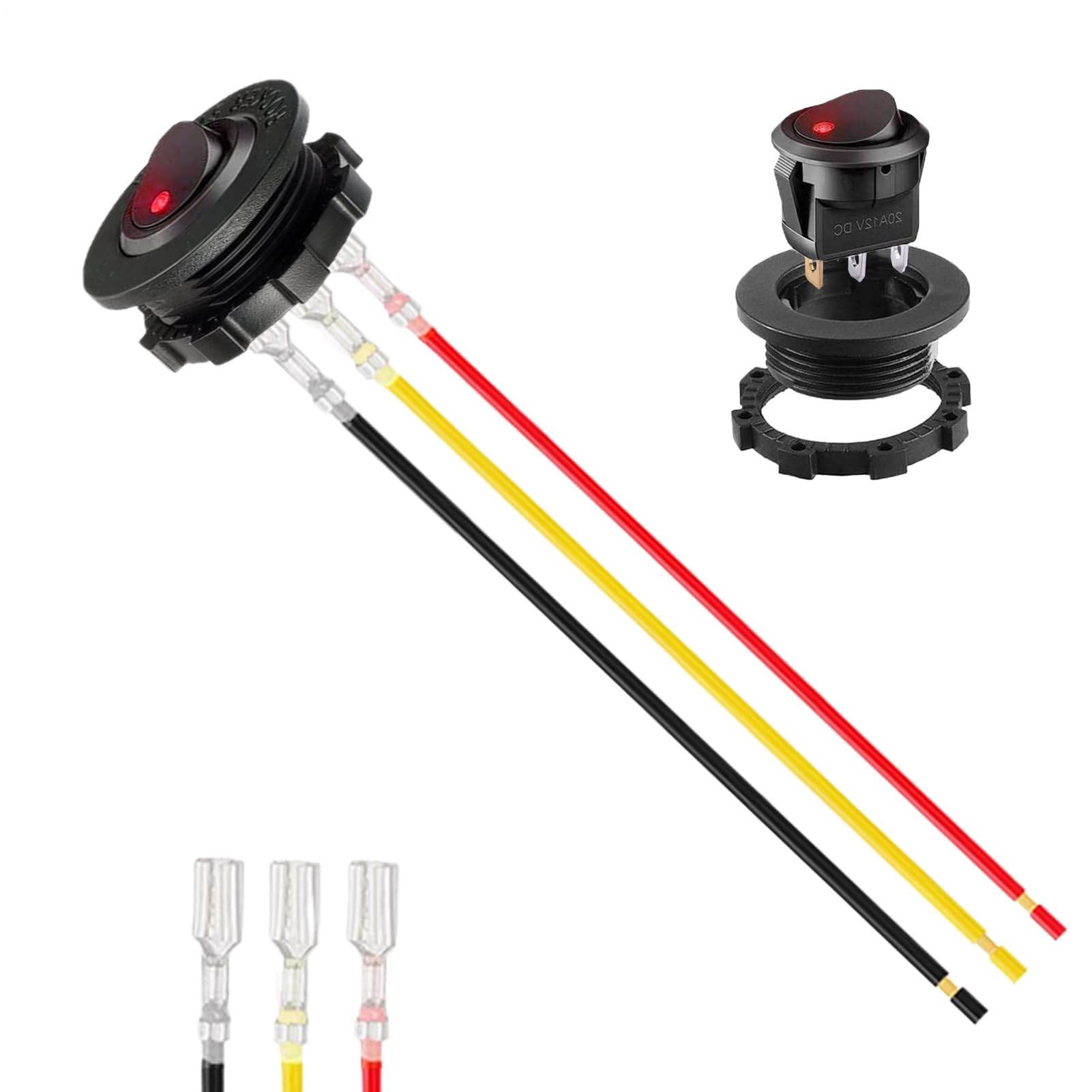 Switch On Off 12V | Electric Button 3 Pins,Pre-installed Wire With Red LED For 2.8cm Hole Illuminated Switch 12V For Recreational Vehicles Trucks And Boats