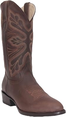 The Western Shops Mens Genuine Leather Round Toe Embroidered Mid Calf Cowboy Boot