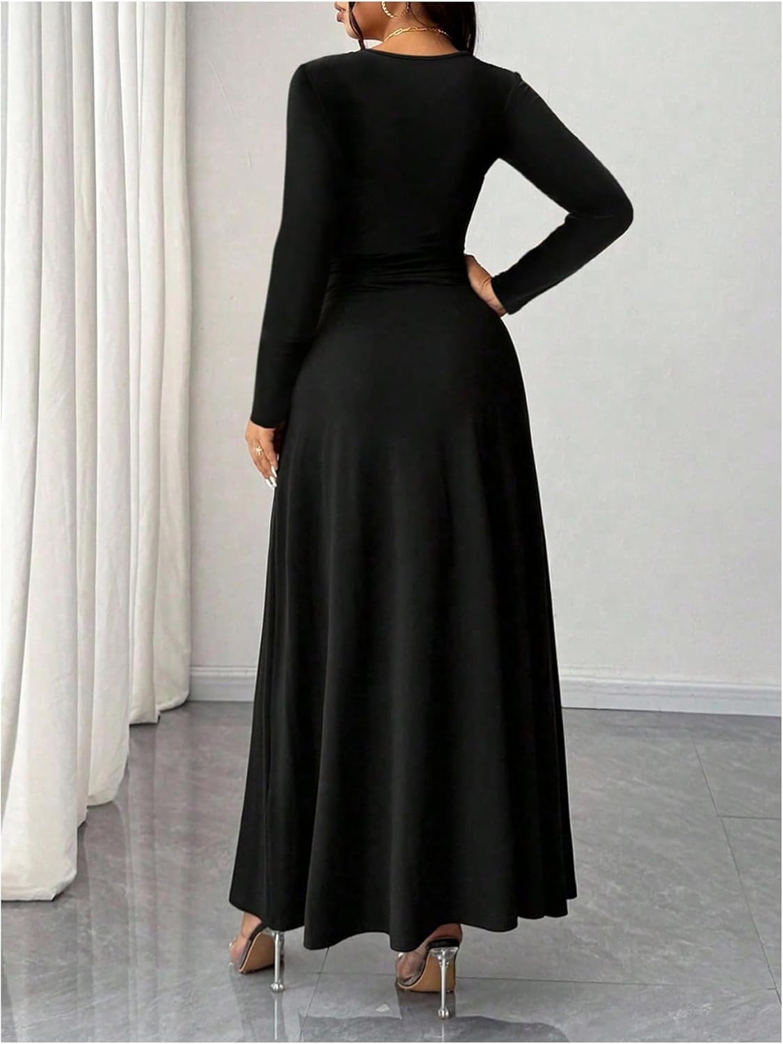 GORGLITTER Women's Long Sleeve Drop Waist Maxi Dress Elegant Birthday Cocktail Formal Prom Party Wedding Guest Dresses - Image 2