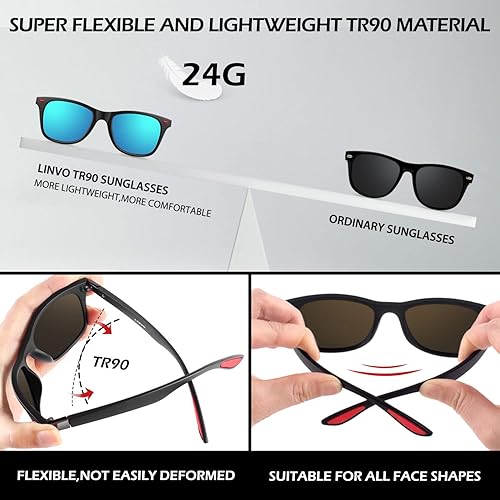 Miniatura 3 de LINVO Lentes de sol polarizados para hombres y mujeres, ultraligeros TR90 para conducir, pesca, golf, HD, UV400