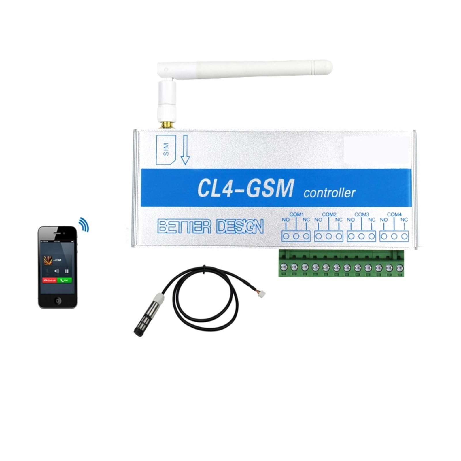 GSM Switch SMS Controller 4 Relays Garage Door CL4-GSM with Temperature Sensor Power Failure Alert for Home Electrical Devices(Kit4)