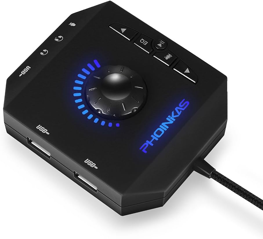 USB Sound Card,PHOINKAS USB External Stereo Sound Card with USB Hub/3.5mm Headphone and Microphone Jack，Suitable for Laptops,Tablets,Dekstops,Compatible Windows7/8/8.1/10/XP,Vista&Mac OS