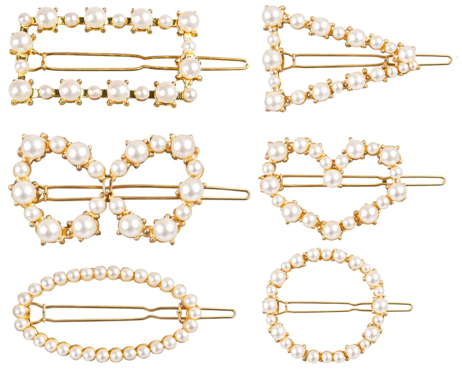 6 Pcs Korean Style Gold Metal Pearl Geometric Stone Lock Hair Pins Hair Clip Hair Accessories Jewellery for Women and Girls