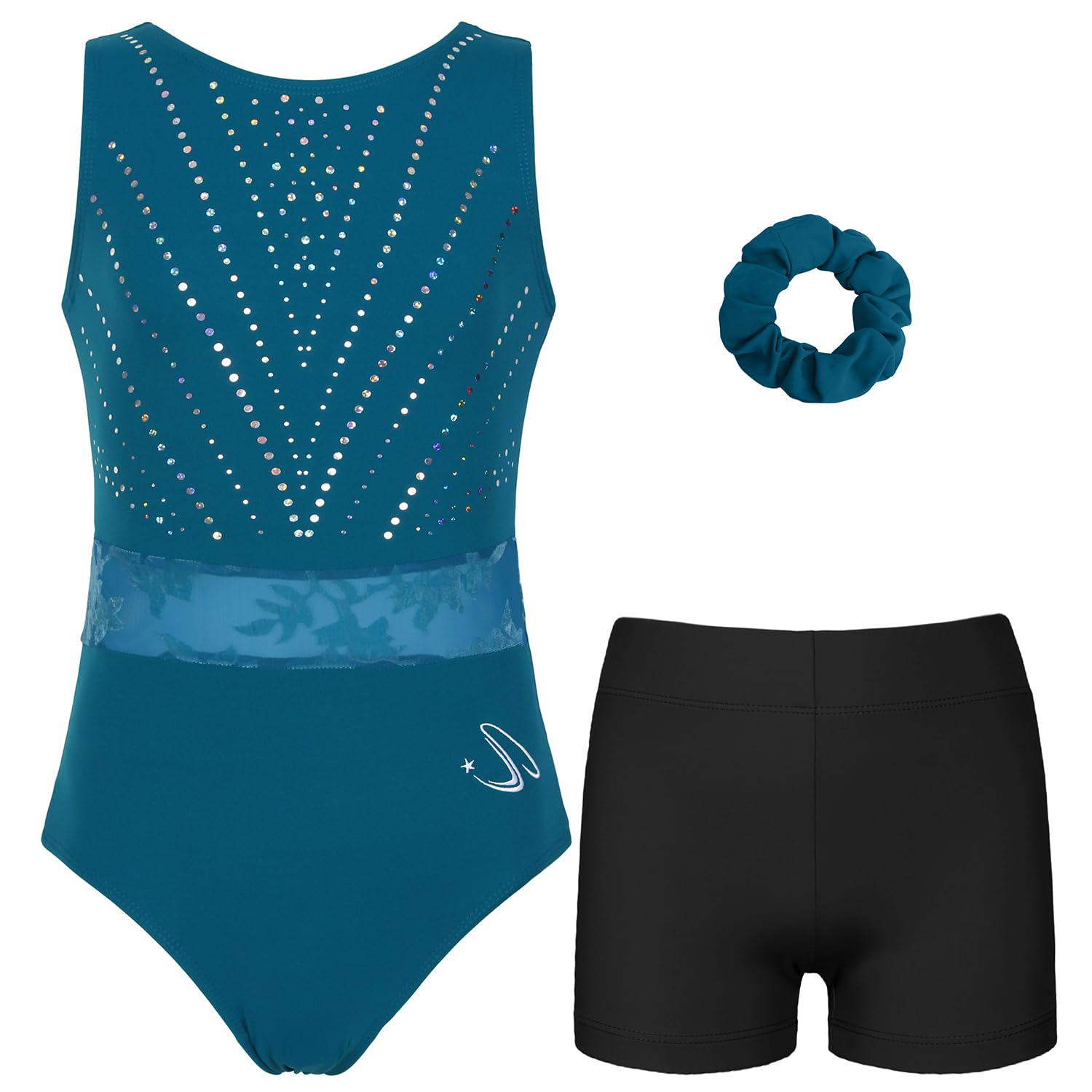 Photo 1 of JOYSTREAM Gymnastics Leotards for Girls, Adult, Child With Shorts Activewear Atrovirens Sequins,9-10Years