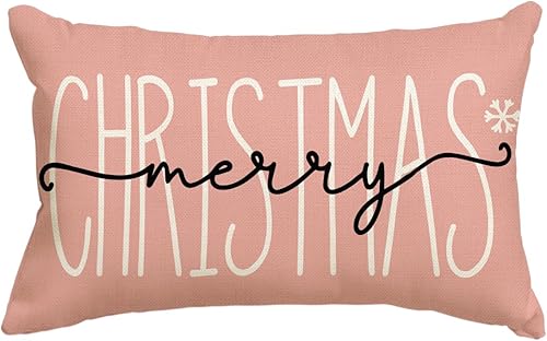 AVOIN colorlife Funda de almohada rosa con texto en inglés "Merry Christmas", 12 x 20 pulgadas, decoración para sofá