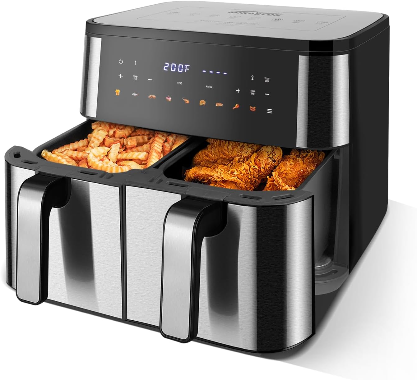 Dual Air Fryer, Upgraded Large 10QT, Digital Touchscreen, Smart Sync Cook & Finish Function to Air Frying, Reheat, Bake, Double Baskets for Fresh Meals, Snack for Family and Children Dual Air Fryer, Upgraded Large 10QT, Digital Touchscreen, Smart Sync Cook & Finish Function to Air Frying, Reheat, Bake, Double Baskets for Fresh Meals, Snack for Family and Children