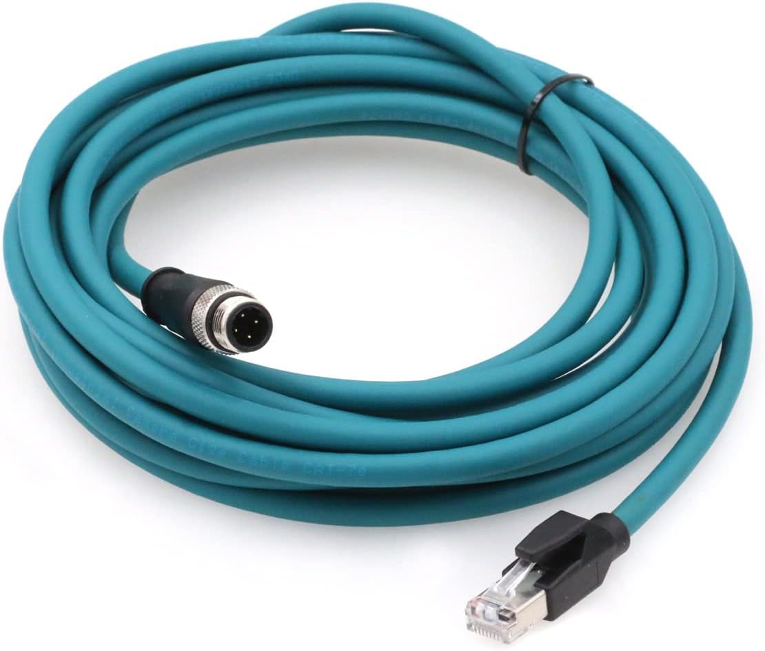 SZRMCC Cavo Ethernet M12, codice D, 4 pin maschio a connettore RJ45, cavo di rete Cat5e ad alta flessibilità, schermato, impermeabile, per sensore fotocamera industriale (blu, 25 m)