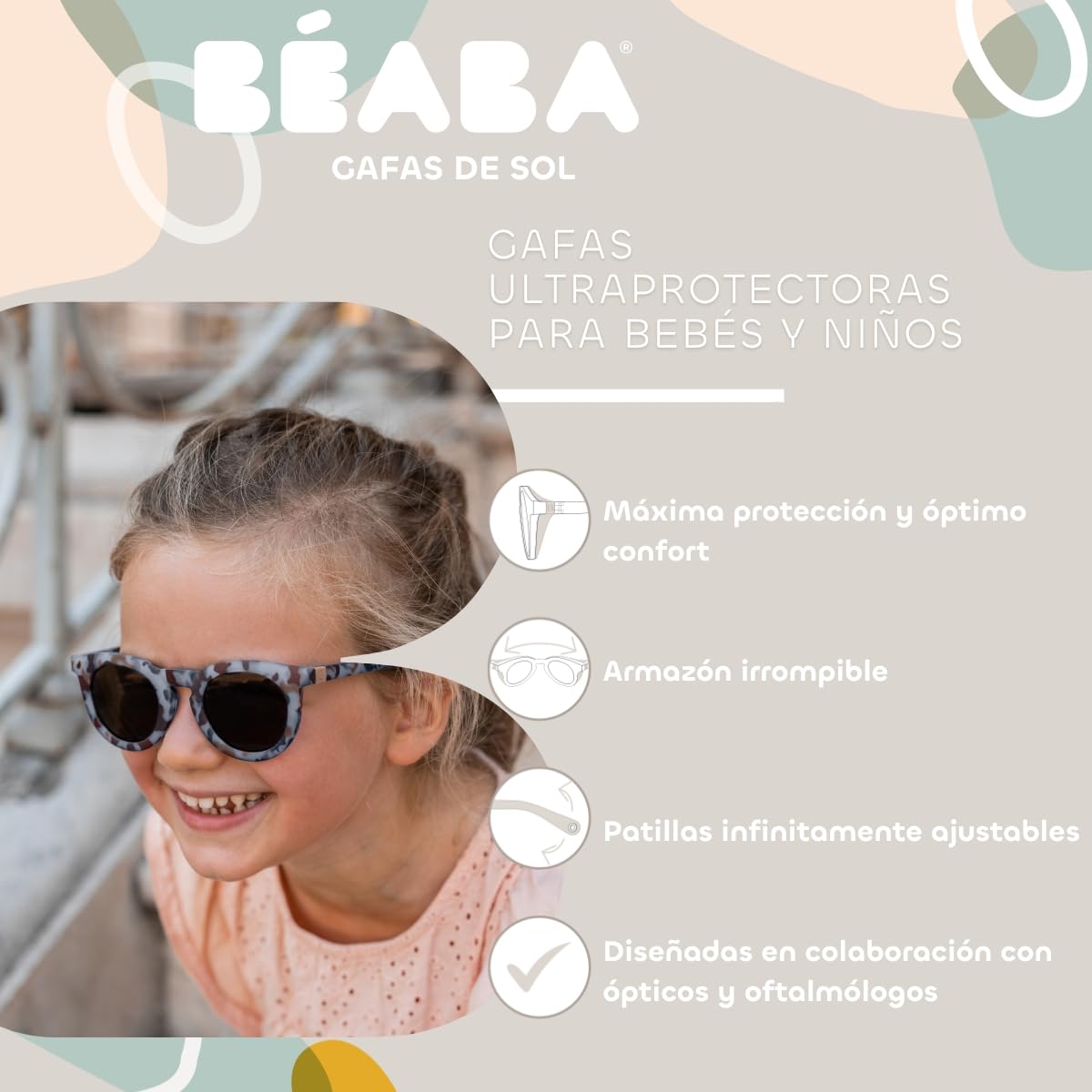 Béaba, Gafas de Sol para Niño 4-6 Años, Protección 100% UV - CAT 3, Protección Lateral, Confort Óptimo, Patillas Ajustables 360°, Adaptables a la Vista